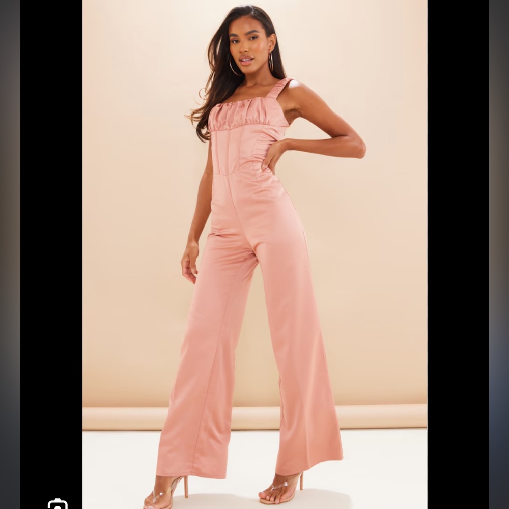 PrettyLittleThing pink satin jumpsuit
